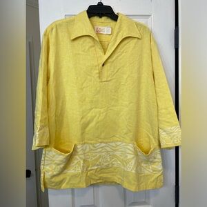 Yellow Women's Blouse with Patterned Hem